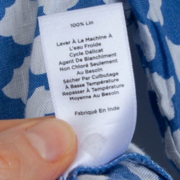 Talbots Womens Linen Button Down Geometric Top Size S Petite 3/4 Sleeve Summer - Picture 7 of 11